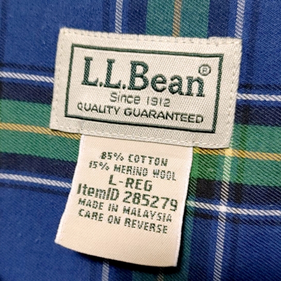 L.L. Bean Blue Green Plaid Long Sleeve Button Down Shirt Mens Size Large L - Picture 8 of 10